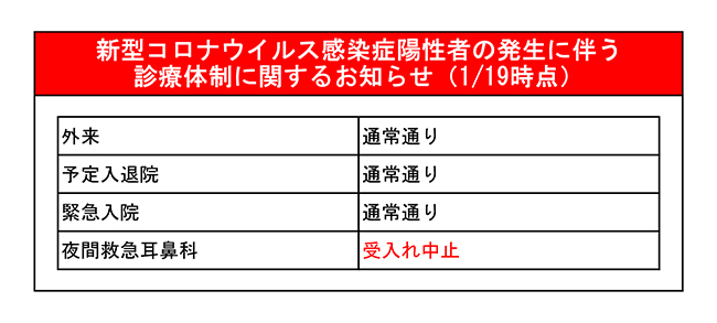 診療体制のお知らせ