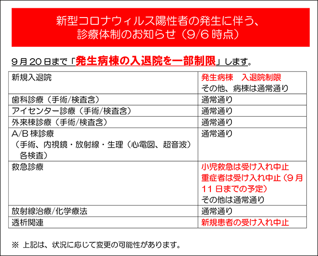 診療体制のお知らせ