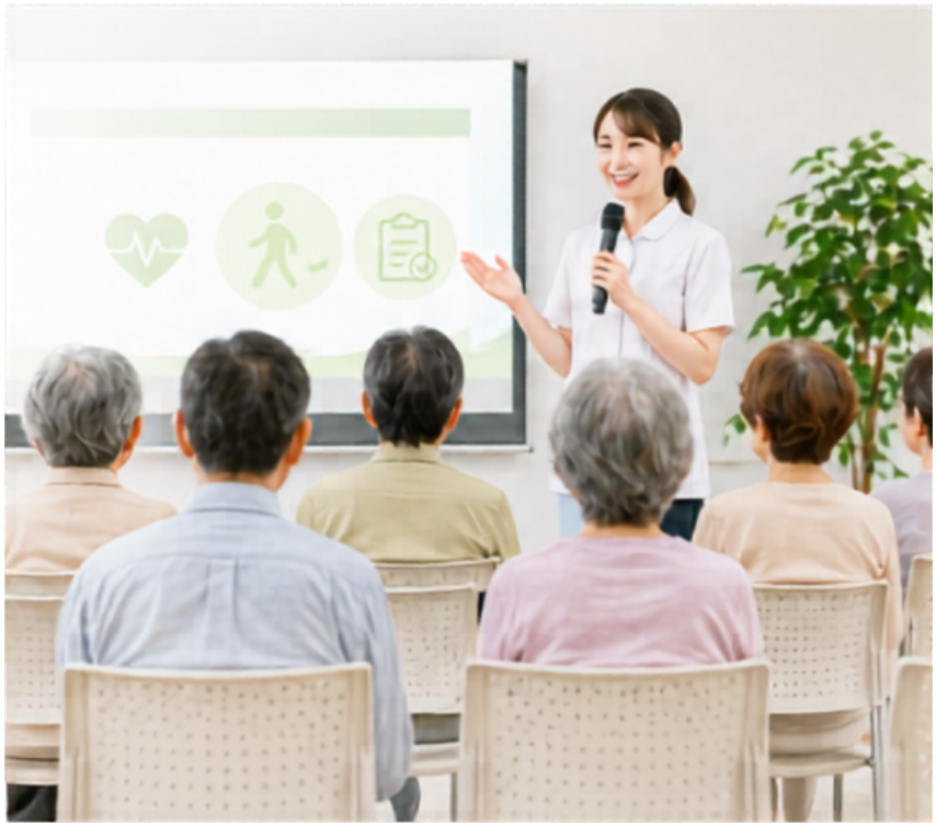 専門職が健康講座で説明している様子