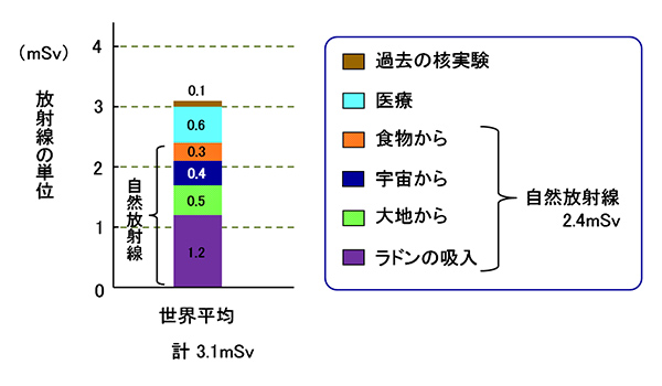 1人当たりの年間被ばく量（計3.1mSv）の内訳グラフ